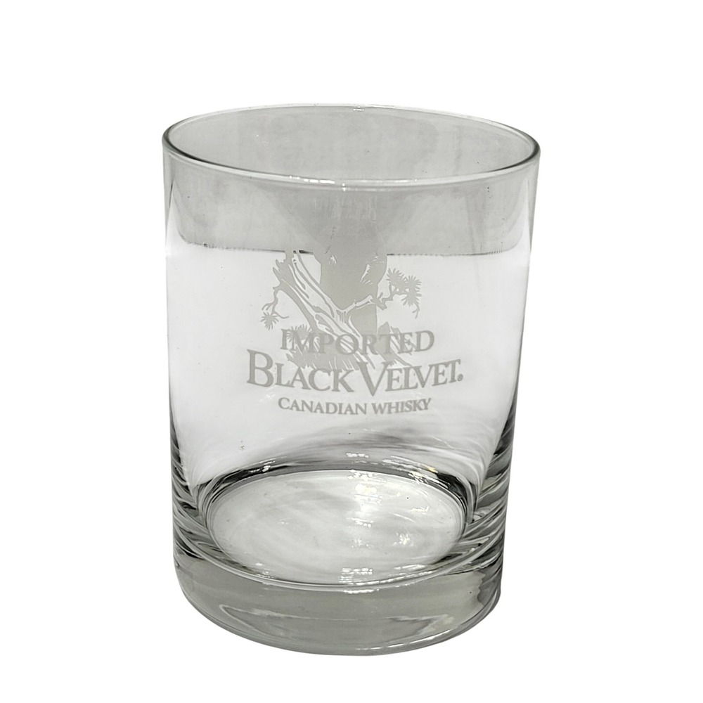 Black Velvet Canadian Whisky Rocks Glass Etched Bear Logo Lowball‎ Barware Clear